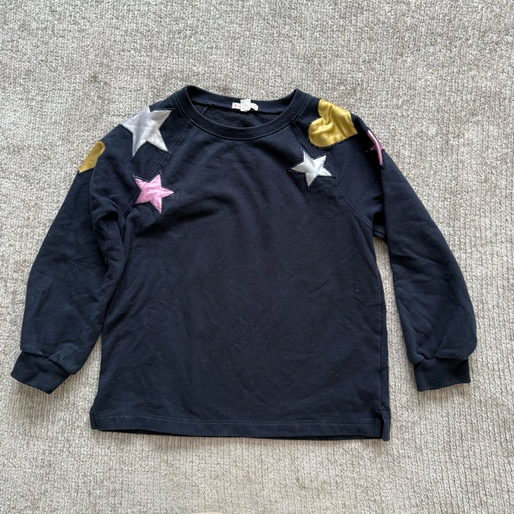 Crewcuts Girls Star Heart Patch Lightweight Sweatshirt Navy Blue Size 10